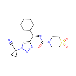 N#CC1(n2cc([C@@H](NC(=O)N3CCS(=O)(=O)CC3)C3CCCCC3)nn2)CC1 ZINC000095558565