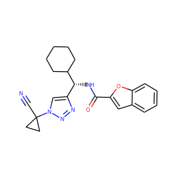 N#CC1(n2cc([C@@H](NC(=O)c3cc4ccccc4o3)C3CCCCC3)nn2)CC1 ZINC000095558443