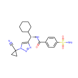 N#CC1(n2cc([C@@H](NC(=O)c3ccc(S(N)(=O)=O)cc3)C3CCCCC3)nn2)CC1 ZINC000095562176