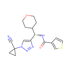 N#CC1(n2cc([C@@H](NC(=O)c3ccsc3)C3CCOCC3)nn2)CC1 ZINC000072316565