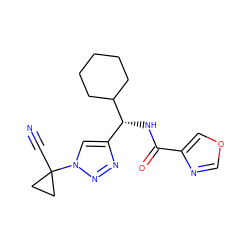 N#CC1(n2cc([C@@H](NC(=O)c3cocn3)C3CCCCC3)nn2)CC1 ZINC000095560591