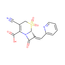 N#CC1=C(C(=O)O)N2C(=O)/C(=C/c3ccccn3)[C@H]2S(=O)(=O)C1 ZINC000036187715