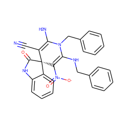 N#CC1=C(N)N(Cc2ccccc2)C(NCc2ccccc2)=C([N+](=O)[O-])[C@]12C(=O)Nc1ccccc12 ZINC000653689383