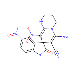 N#CC1=C(N)N2CCCNC2=C([N+](=O)[O-])[C@@]12C(=O)Nc1ccc([N+](=O)[O-])cc12 ZINC000653689395