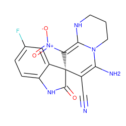 N#CC1=C(N)N2CCCNC2=C([N+](=O)[O-])[C@@]12C(=O)Nc1ccc(F)cc12 ZINC000653703982