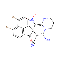 N#CC1=C(N)N2CCCNC2=C([N+](=O)[O-])[C@@]12C(=O)c1ccc(Br)c3c(Br)ccc2c13 ZINC000653786718