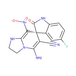 N#CC1=C(N)N2CCNC2=C([N+](=O)[O-])[C@@]12C(=O)Nc1ccc(F)cc12 ZINC000653780472