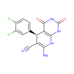 N#CC1=C(N)Nc2[nH]c(=O)[nH]c(=O)c2[C@@H]1c1ccc(Cl)c(Cl)c1 ZINC000003099938