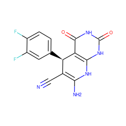 N#CC1=C(N)Nc2[nH]c(=O)[nH]c(=O)c2[C@@H]1c1ccc(F)c(F)c1 ZINC001772624843