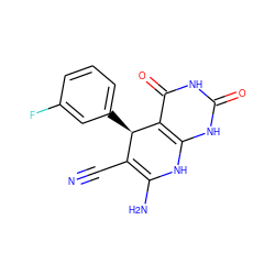 N#CC1=C(N)Nc2[nH]c(=O)[nH]c(=O)c2[C@@H]1c1cccc(F)c1 ZINC001772616198