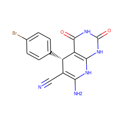 N#CC1=C(N)Nc2[nH]c(=O)[nH]c(=O)c2[C@H]1c1ccc(Br)cc1 ZINC000004942680