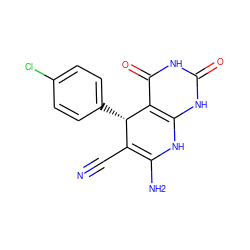 N#CC1=C(N)Nc2[nH]c(=O)[nH]c(=O)c2[C@H]1c1ccc(Cl)cc1 ZINC000004942678