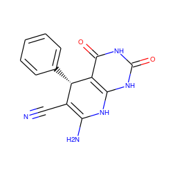 N#CC1=C(N)Nc2[nH]c(=O)[nH]c(=O)c2[C@H]1c1ccccc1 ZINC000004998533