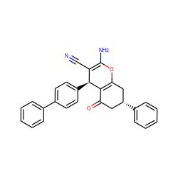 N#CC1=C(N)OC2=C(C(=O)C[C@@H](c3ccccc3)C2)[C@H]1c1ccc(-c2ccccc2)cc1 ZINC000000728134