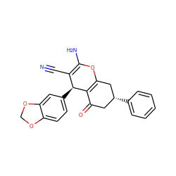 N#CC1=C(N)OC2=C(C(=O)C[C@@H](c3ccccc3)C2)[C@H]1c1ccc2c(c1)OCO2 ZINC000000752533