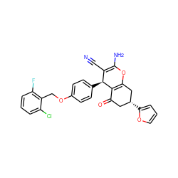 N#CC1=C(N)OC2=C(C(=O)C[C@@H](c3ccco3)C2)[C@H]1c1ccc(OCc2c(F)cccc2Cl)cc1 ZINC000001089499