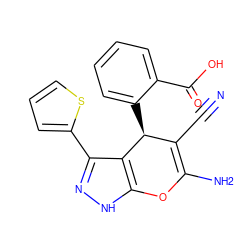 N#CC1=C(N)Oc2[nH]nc(-c3cccs3)c2[C@H]1c1ccccc1C(=O)O ZINC000004171175