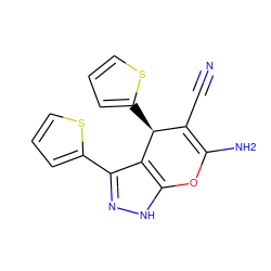 N#CC1=C(N)Oc2[nH]nc(-c3cccs3)c2[C@H]1c1cccs1 ZINC000003958904