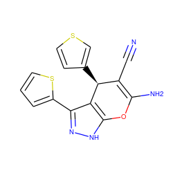 N#CC1=C(N)Oc2[nH]nc(-c3cccs3)c2[C@H]1c1ccsc1 ZINC000004014754