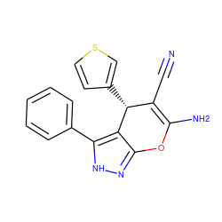 N#CC1=C(N)Oc2n[nH]c(-c3ccccc3)c2[C@@H]1c1ccsc1 ZINC000013151292