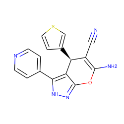 N#CC1=C(N)Oc2n[nH]c(-c3ccncc3)c2[C@H]1c1ccsc1 ZINC000004166702