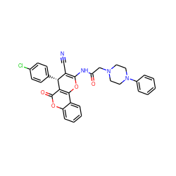 N#CC1=C(NC(=O)CN2CCN(c3ccccc3)CC2)Oc2c(c(=O)oc3ccccc23)[C@@H]1c1ccc(Cl)cc1 ZINC001772576850