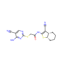 N#CC1=C(NC(=O)CSc2ncc(C#N)c(N)n2)S[C@H]2CCCC[C@@H]12 ZINC000045370251