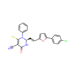 N#CC1=C(S)N(c2ccccc2)[C@@H](/C=C/c2ccc(-c3ccc(Cl)cc3)o2)NC1=O ZINC000002339257