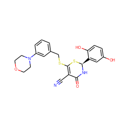 N#CC1=C(SCc2cccc(N3CCOCC3)c2)S[C@@H](c2cc(O)ccc2O)NC1=O ZINC000084620167