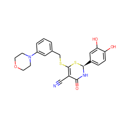 N#CC1=C(SCc2cccc(N3CCOCC3)c2)S[C@@H](c2ccc(O)c(O)c2)NC1=O ZINC000084620162