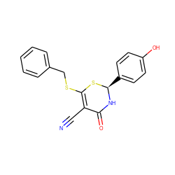 N#CC1=C(SCc2ccccc2)S[C@@H](c2ccc(O)cc2)NC1=O ZINC000084619598