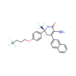 N#CC1=C(c2ccc3ccccc3c2)C[C@@](c2ccc(OCCCC(F)(F)F)cc2)(C(F)(F)F)NC1=O ZINC001772612619