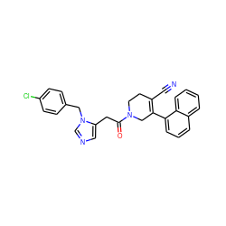 N#CC1=C(c2cccc3ccccc23)CN(C(=O)Cc2cncn2Cc2ccc(Cl)cc2)CC1 ZINC000013489045