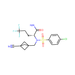 N#CC12CC(CN([C@H](CCC(F)(F)F)C(N)=O)S(=O)(=O)c3ccc(Cl)cc3)(C1)C2 ZINC000084672489