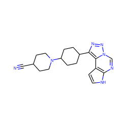 N#CC1CCN(C2CCC(c3nnn4cnc5[nH]ccc5c34)CC2)CC1 ZINC001772583238