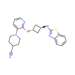 N#CC1CCN(c2cccnc2O[C@H]2C[C@H](Nc3nc4ccccc4s3)C2)CC1 ZINC000145920990