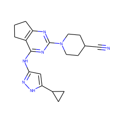 N#CC1CCN(c2nc3c(c(Nc4cc(C5CC5)[nH]n4)n2)CCC3)CC1 ZINC000299866131