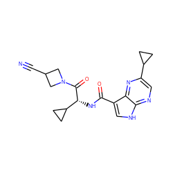 N#CC1CN(C(=O)[C@H](NC(=O)c2c[nH]c3ncc(C4CC4)nc23)C2CC2)C1 ZINC000095583682