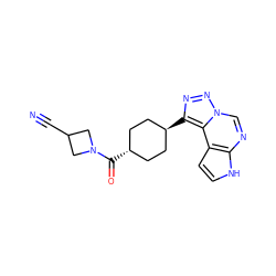 N#CC1CN(C(=O)[C@H]2CC[C@H](c3nnn4cnc5[nH]ccc5c34)CC2)C1 ZINC001772619182