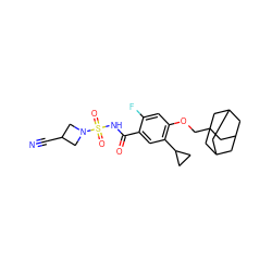 N#CC1CN(S(=O)(=O)NC(=O)c2cc(C3CC3)c(OCC34CC5CC(CC(C5)C3)C4)cc2F)C1 ZINC000216245813