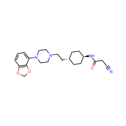 N#CCC(=O)N[C@H]1CC[C@H](CCN2CCN(c3cccc4c3OCO4)CC2)CC1 ZINC000261097596