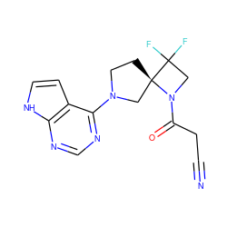 N#CCC(=O)N1CC(F)(F)[C@]12CCN(c1ncnc3[nH]ccc13)C2 ZINC000167927823