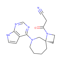 N#CCC(=O)N1CC[C@@]12CCCCN(c1ncnc3[nH]ccc13)C2 ZINC000169699004