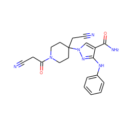 N#CCC(=O)N1CCC(CC#N)(n2cc(C(N)=O)c(Nc3ccccc3)n2)CC1 ZINC000218410618