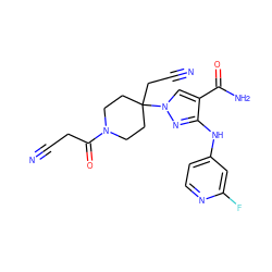 N#CCC(=O)N1CCC(CC#N)(n2cc(C(N)=O)c(Nc3ccnc(F)c3)n2)CC1 ZINC000219332280