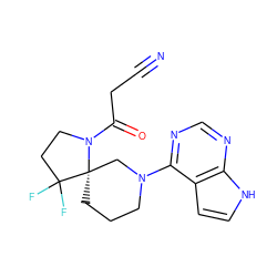 N#CCC(=O)N1CCC(F)(F)[C@@]12CCCN(c1ncnc3[nH]ccc13)C2 ZINC000169699002