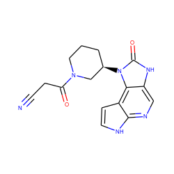 N#CCC(=O)N1CCC[C@@H](n2c(=O)[nH]c3cnc4[nH]ccc4c32)C1 ZINC000117901312