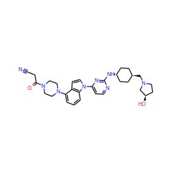 N#CCC(=O)N1CCN(c2cccc3c2ccn3-c2ccnc(N[C@H]3CC[C@H](CN4CC[C@@H](O)C4)CC3)n2)CC1 ZINC000261108243