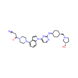 N#CCC(=O)N1CCN(c2cccc3c2ccn3-c2ccnc(N[C@H]3CC[C@H](CN4CC[C@H](O)C4)CC3)n2)CC1 ZINC000261108242