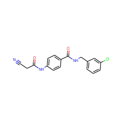 N#CCC(=O)Nc1ccc(C(=O)NCc2cccc(Cl)c2)cc1 ZINC000002659066